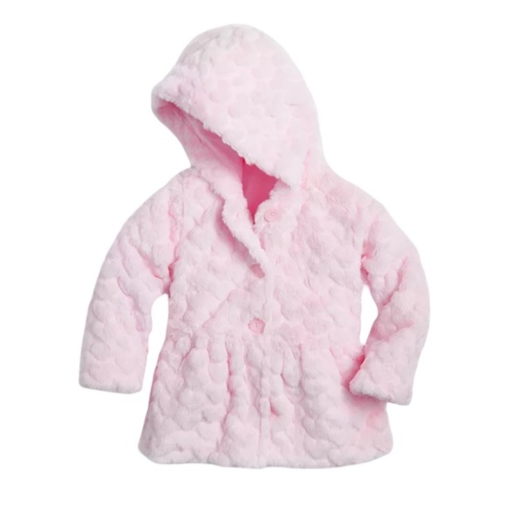 FIRST IMPRESSIONS BAY GIRL EMBOSSED HEART FAUX-FUR HOODED COAT